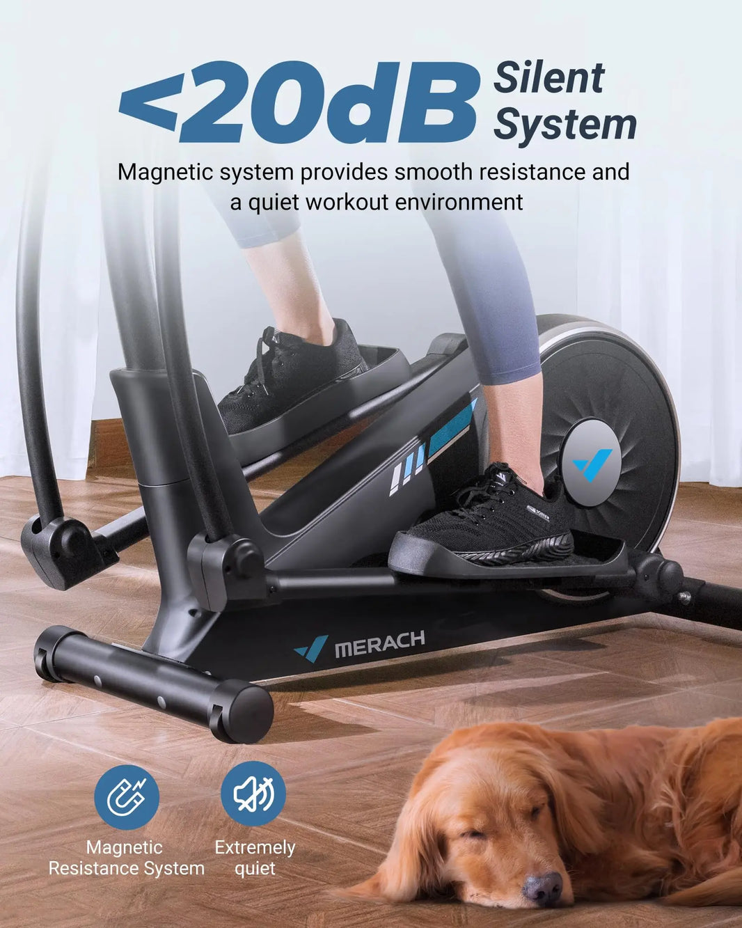 MERACH Elliptical Machine | Quiet Magnetic Drive, 16 Resistance Levels, Home Fitness with App Integration