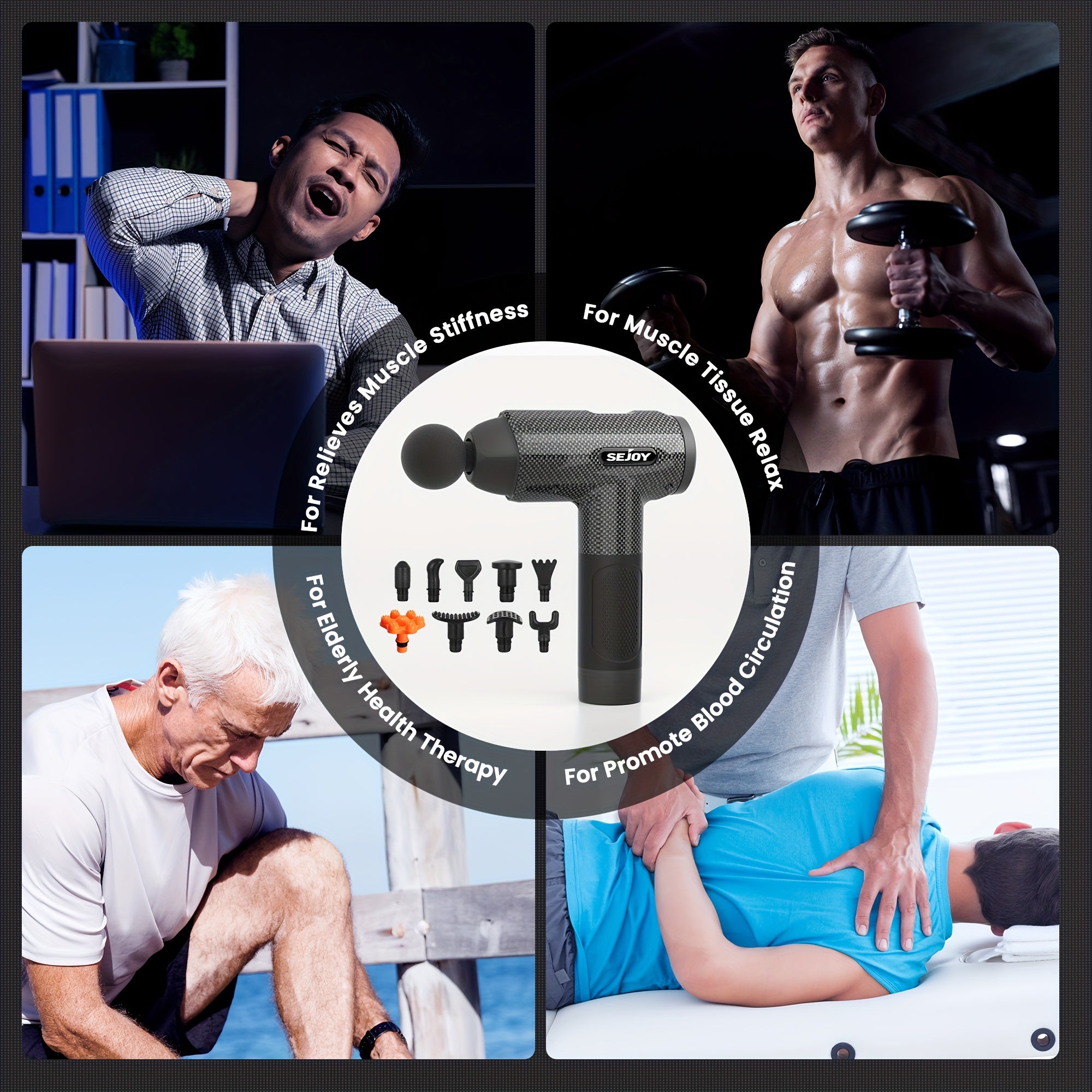 Sejoy 30 speeds Massage Gun Percussion Massager Fascia Gun Deep Tissue Muscle Vibrating Relax