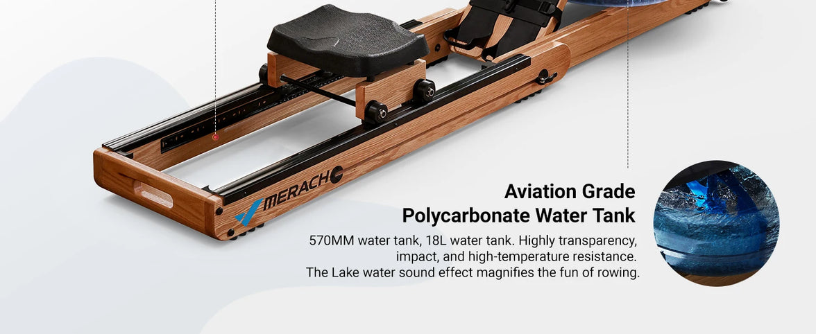 MERACH 950 Water Electromagnetic Rowing Machine – Foldable, LCD Display, Oak Wood Frame, Maximum 350 lbs Capacity