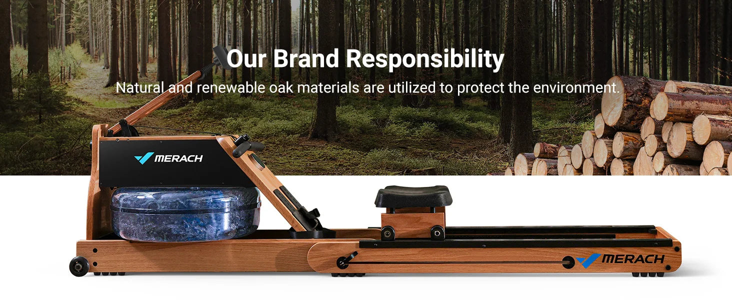 MERACH 950 Water Electromagnetic Rowing Machine – Foldable, LCD Display, Oak Wood Frame, Maximum 350 lbs Capacity