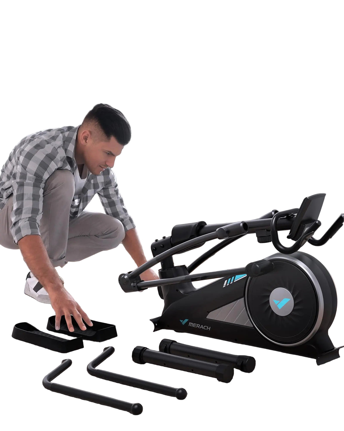 Man assembling elliptical machine