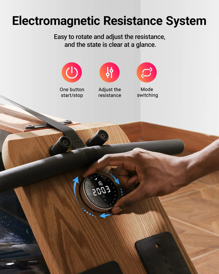 MERACH 950 Water Electromagnetic Rowing Machine – Foldable, LCD Display, Oak Wood Frame, Maximum 350 lbs Capacity