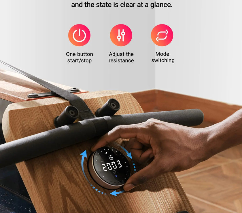 MERACH 950 Water Electromagnetic Rowing Machine – Foldable, LCD Display, Oak Wood Frame, Maximum 350 lbs Capacity