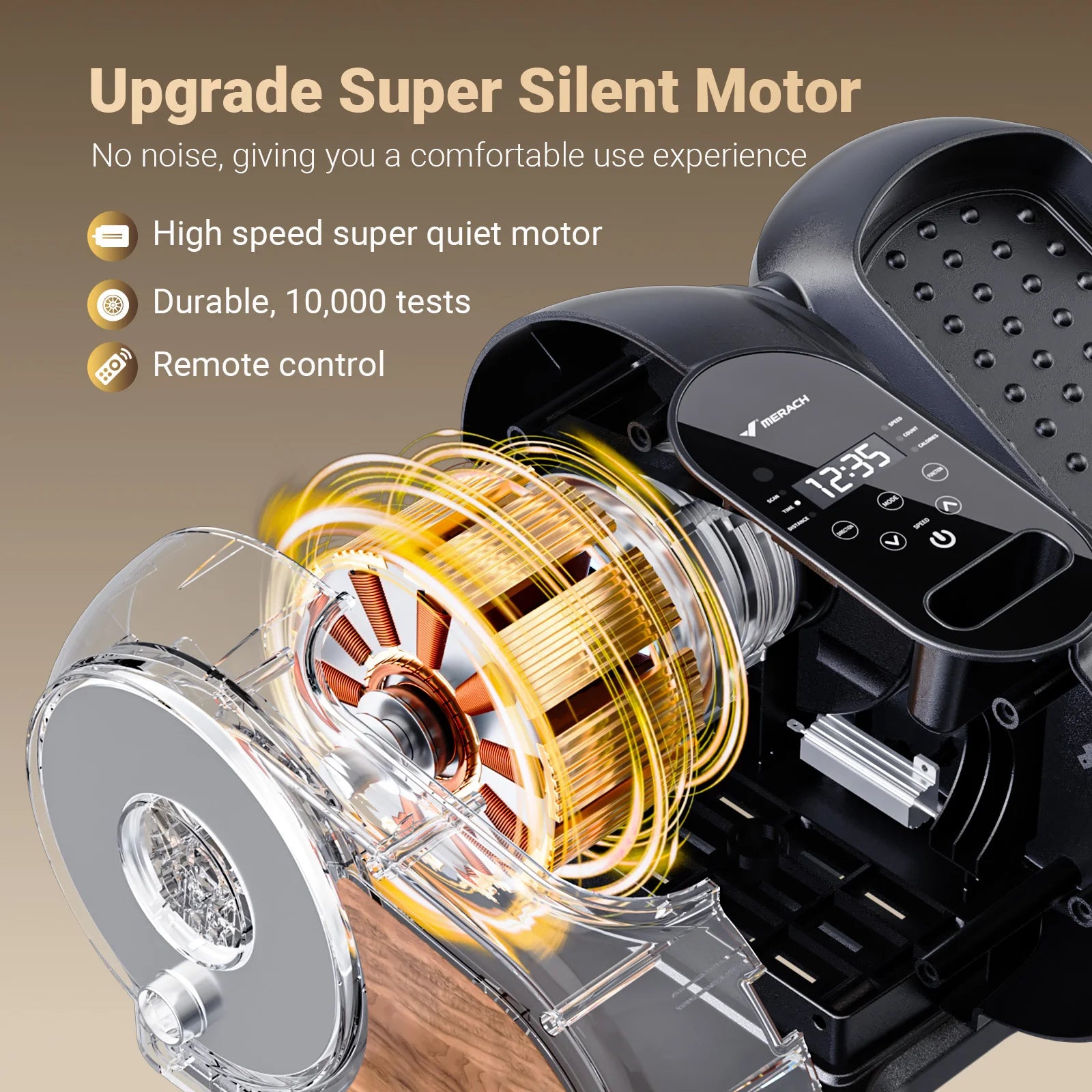 Super silent motor with remote control and detailed design on a brown background