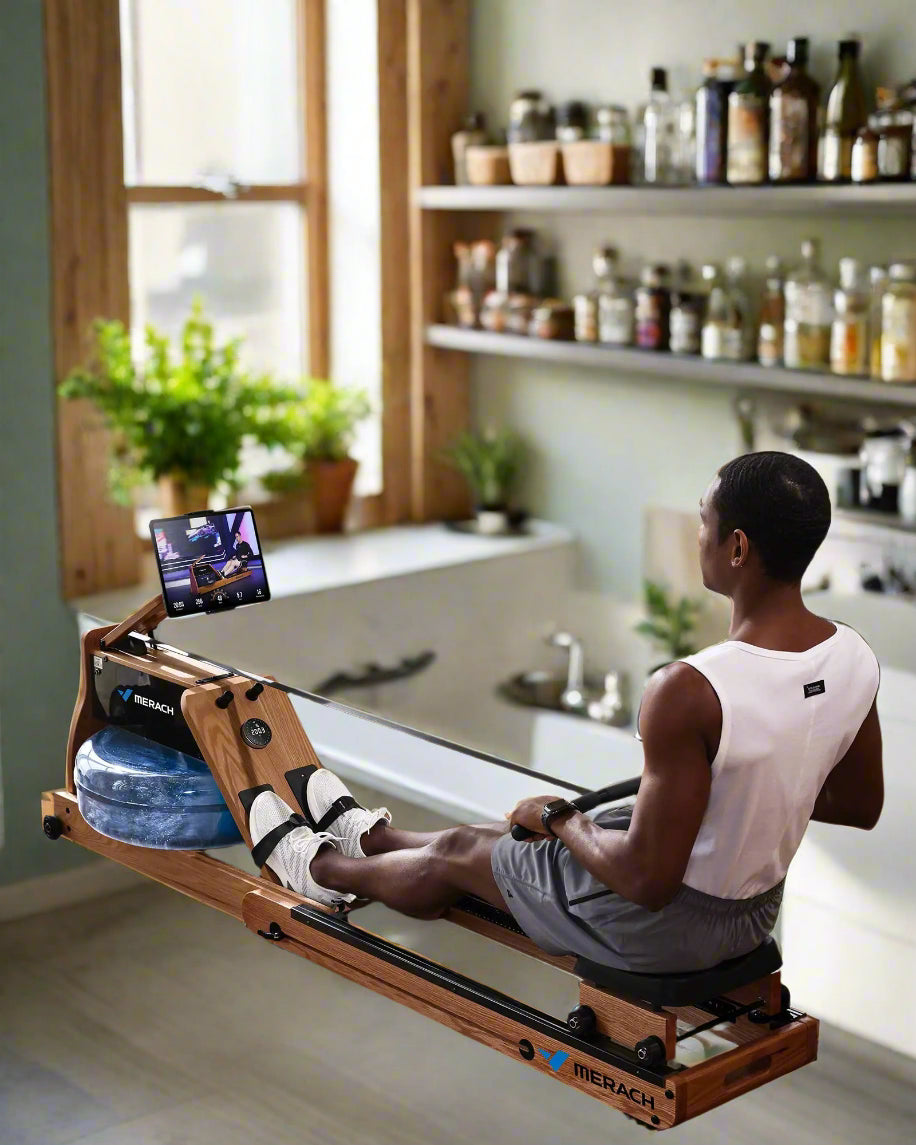 man working out in the kitchen
