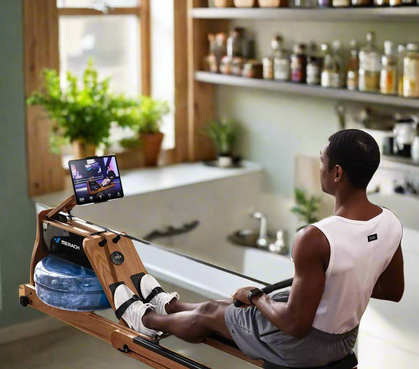 man working out in the kitchen