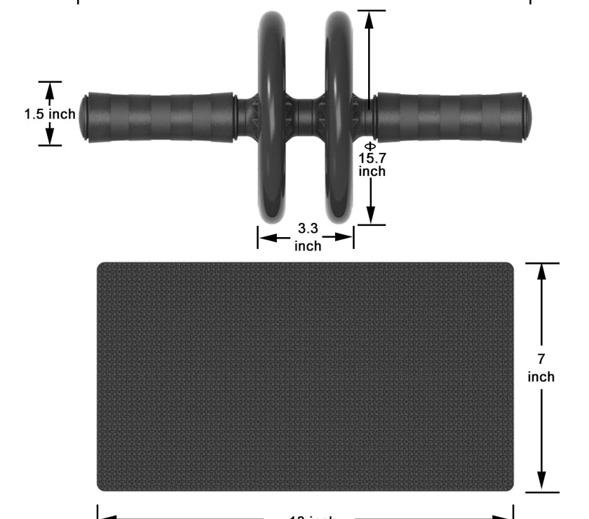 Measurement chart of a black exercise roller with dimensions labeled.