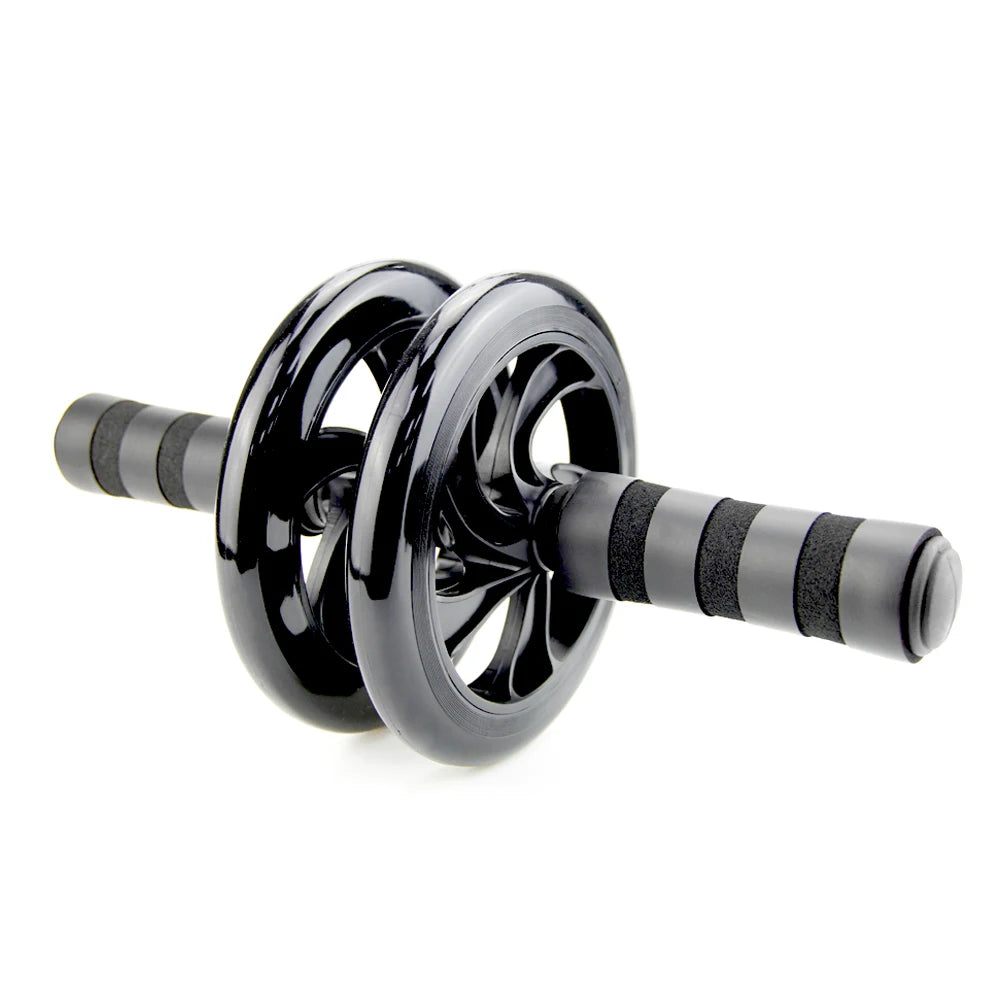 Black and gray ab roller on a white background