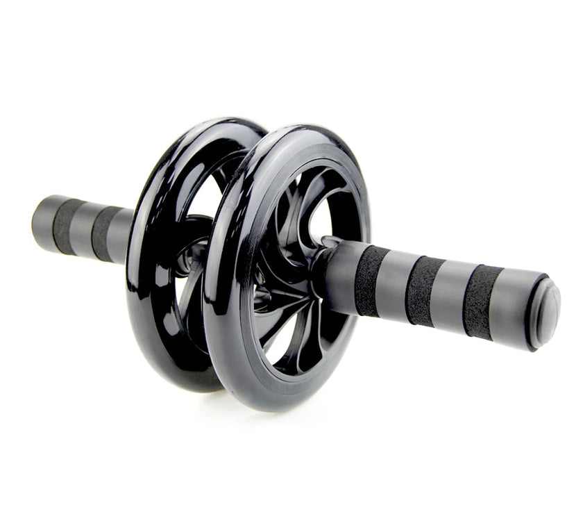 Black and gray ab roller on a white background