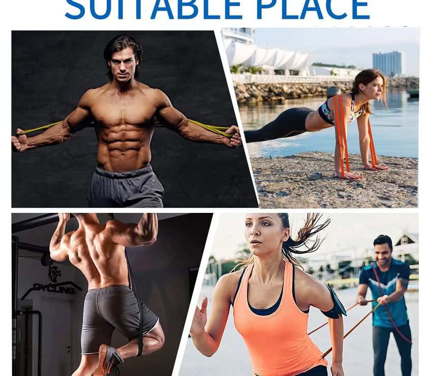 Collage of people exercising outdoors and indoors with text 'Suitable Place'.