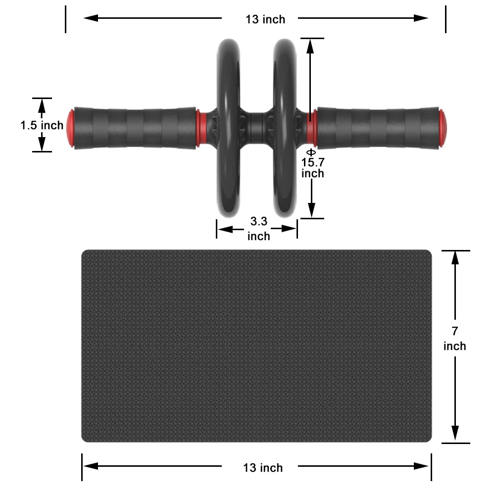 Measurement chart of an exercise roller with dimensions labeled