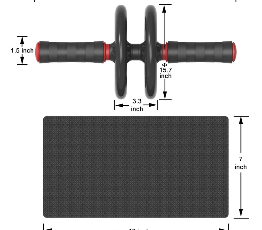Measurement chart of an exercise roller with dimensions labeled
