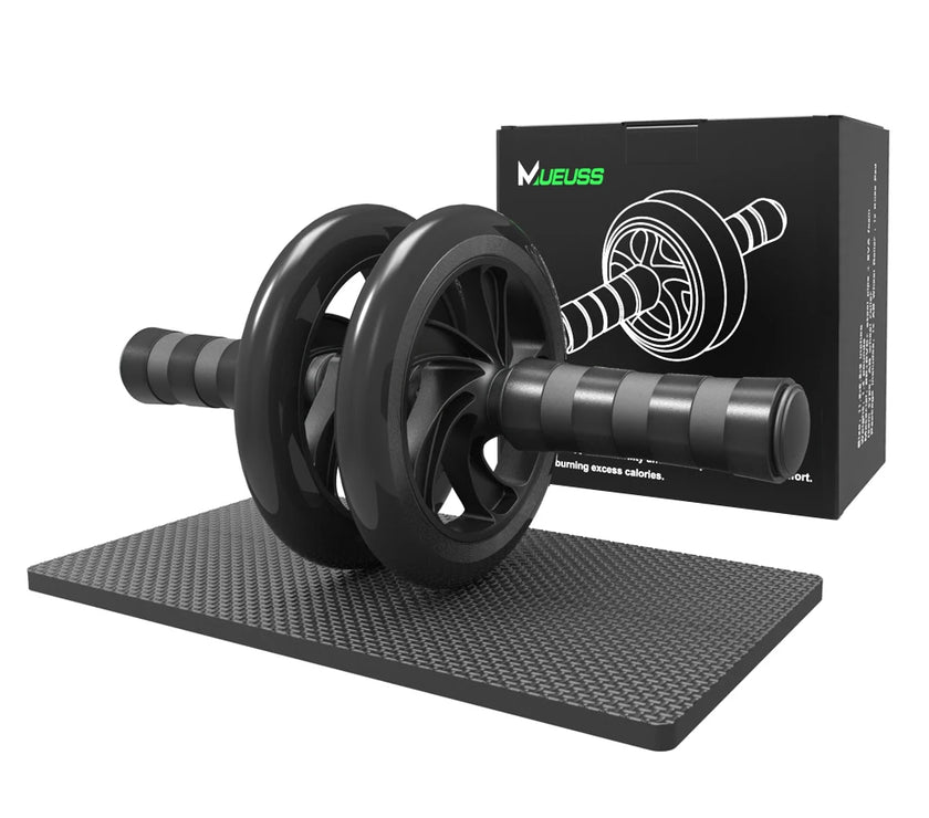 Black ab roller with packaging on a white background