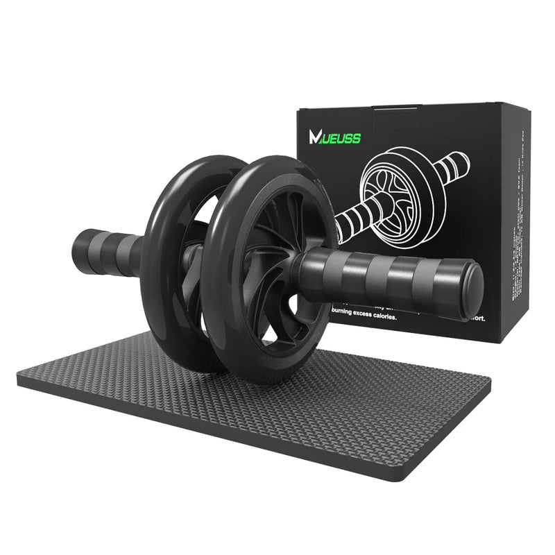 Black ab roller with packaging on a white background