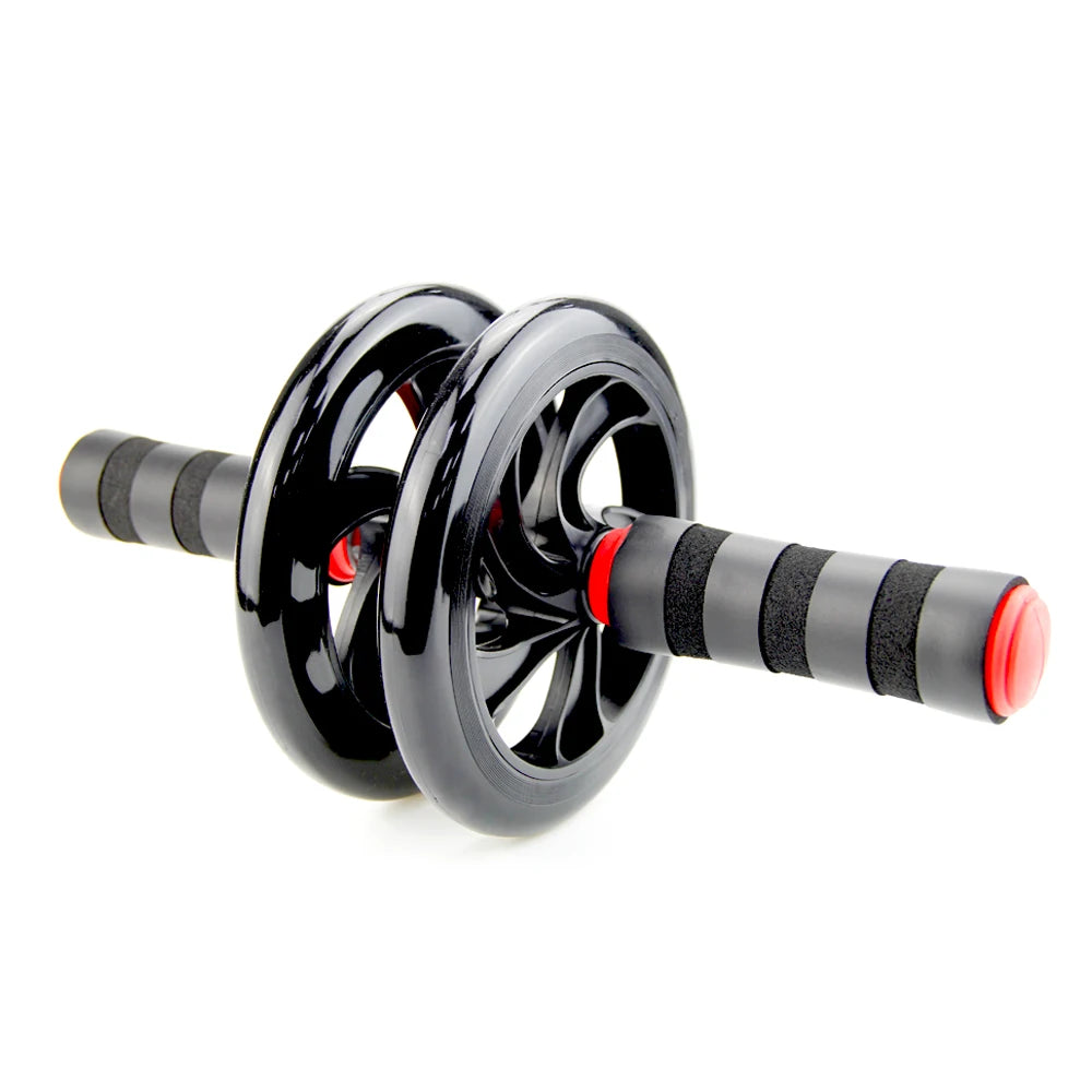 Black and gray ab roller with red accents on a white background