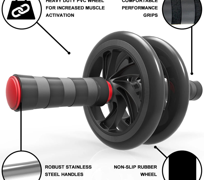 Ab roller with features highlighted on a white background