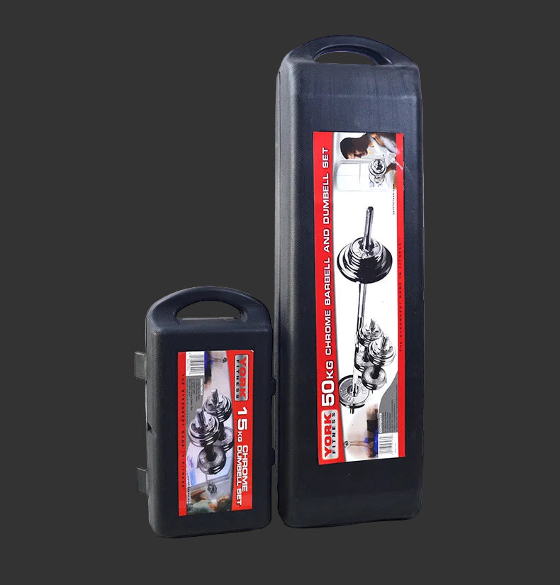 Two black carrying cases with weightlifting equipment on a white background