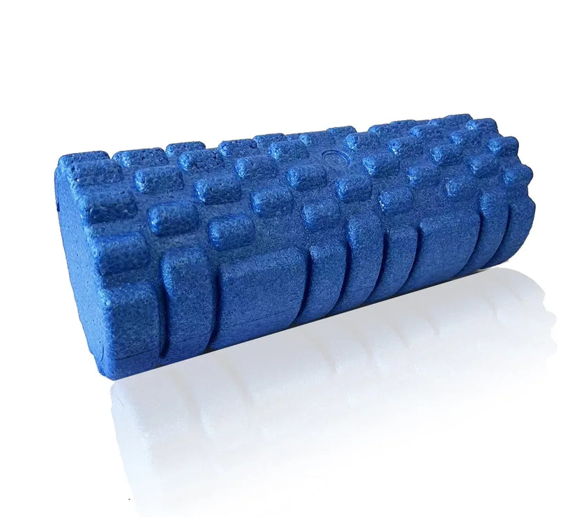 Blue foam roller on a white background
