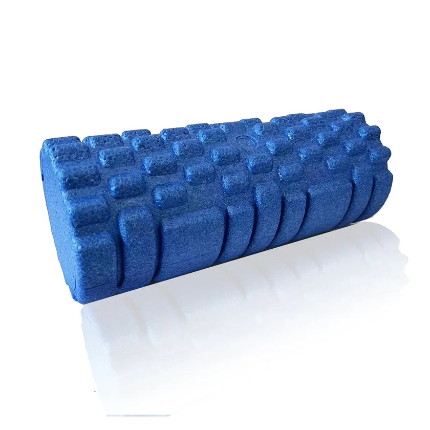 Blue foam roller on a white background