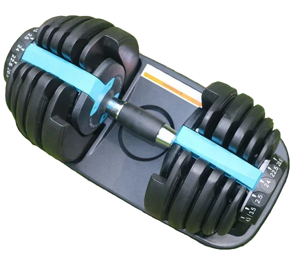 Pair of adjustable dumbbells on a grassy background
