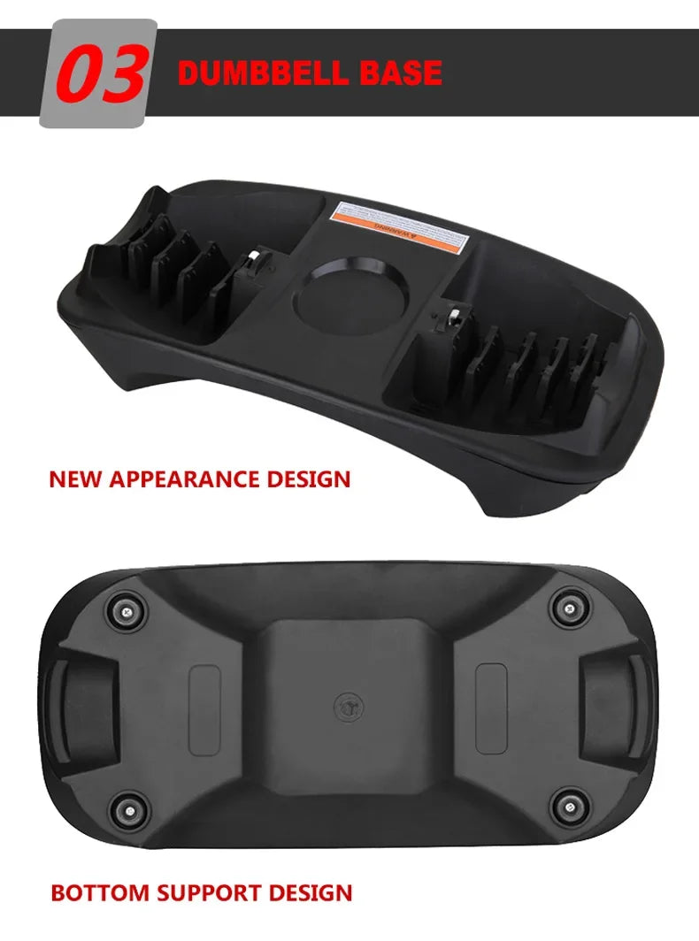 Black dumbbell base with top and bottom views on a white background