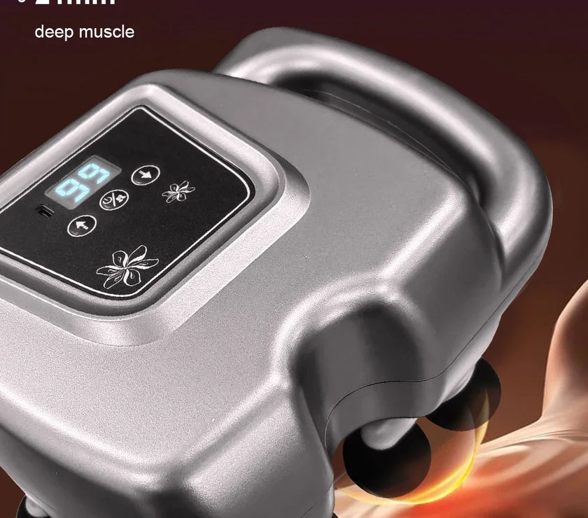 Massage device with digital display on a dark background