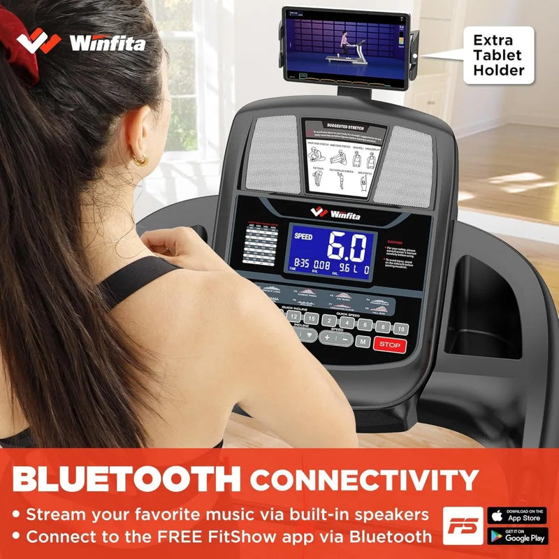 Folding Treadmills, 300LB Auto Inline Treadmill with 18''*50'' Wide Belt, 4.5HP Compact Treadmill with 15% Auto Incline