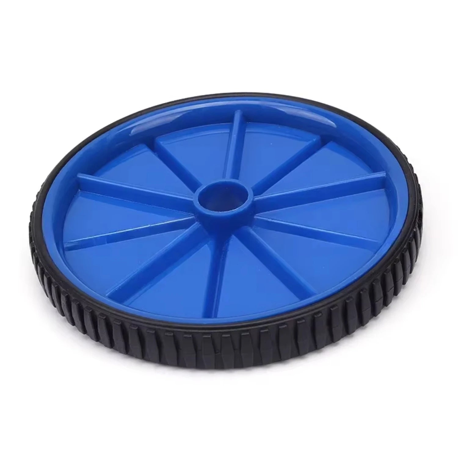 Blue wheel with black rim on a white background