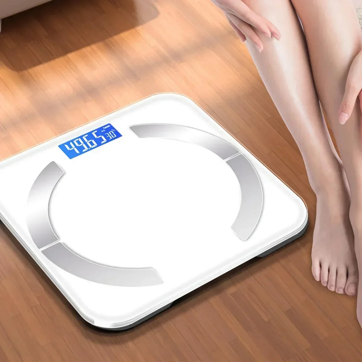 SpokenFitness ADL26 Smart Body Fat Scale on bathroom floor