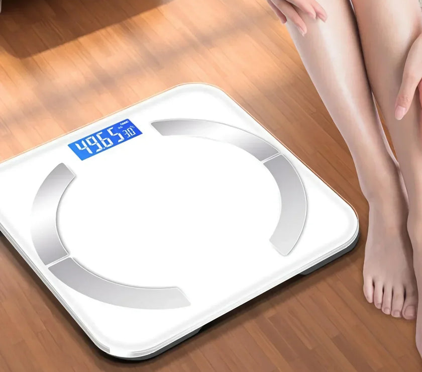 SpokenFitness ADL26 Smart Body Fat Scale on bathroom floor