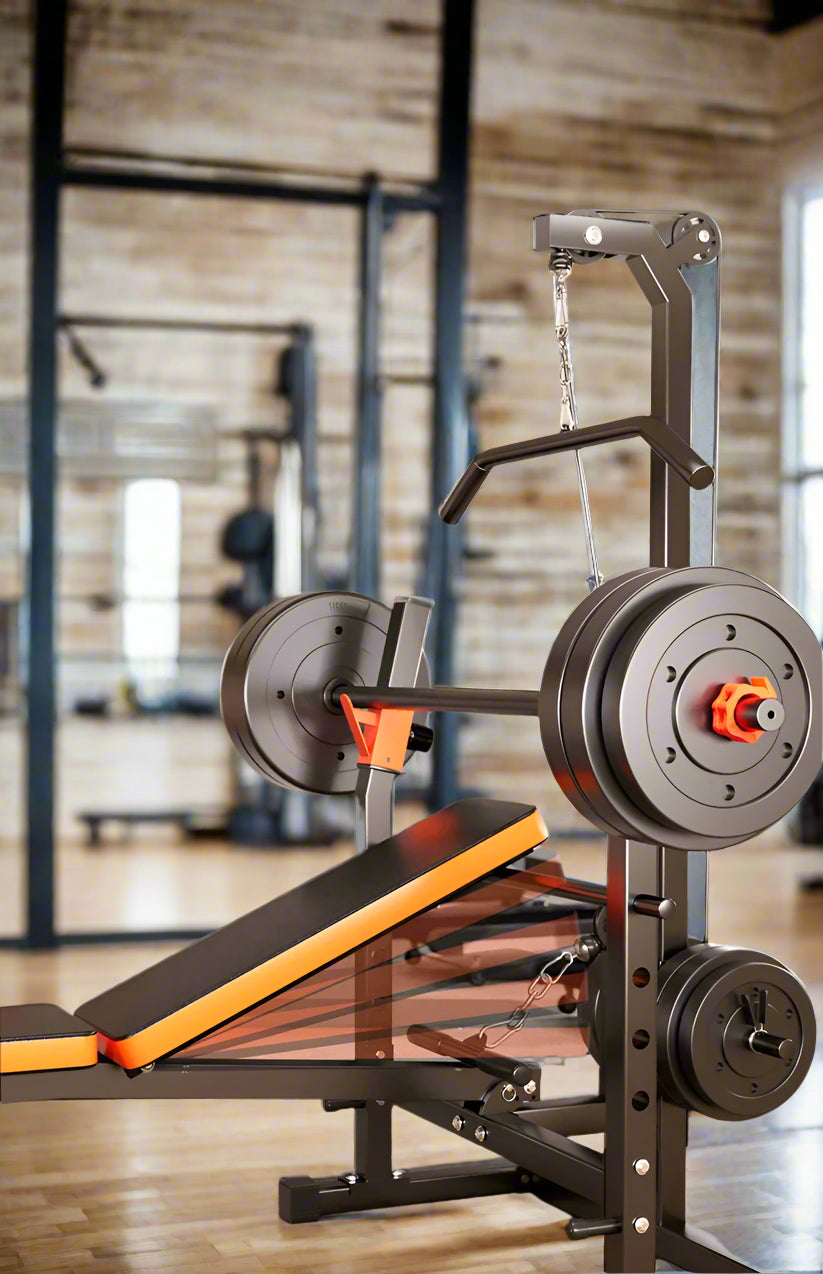 SANSHIKJ multifunctional weight lifting bed set up in home gym for full body strength training