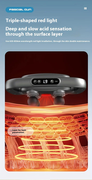 Product with red light therapy feature on a blue background