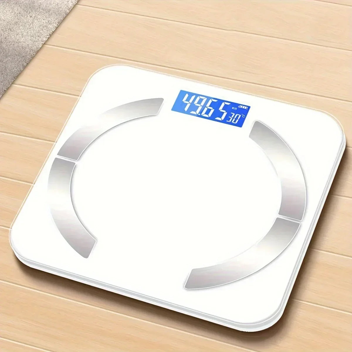 Smartphone app showing health metrics from the SpokenFitness scale