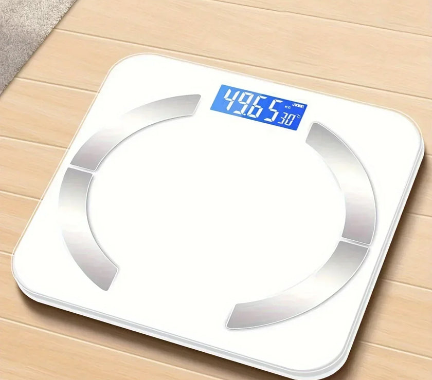 Smartphone app showing health metrics from the SpokenFitness scale