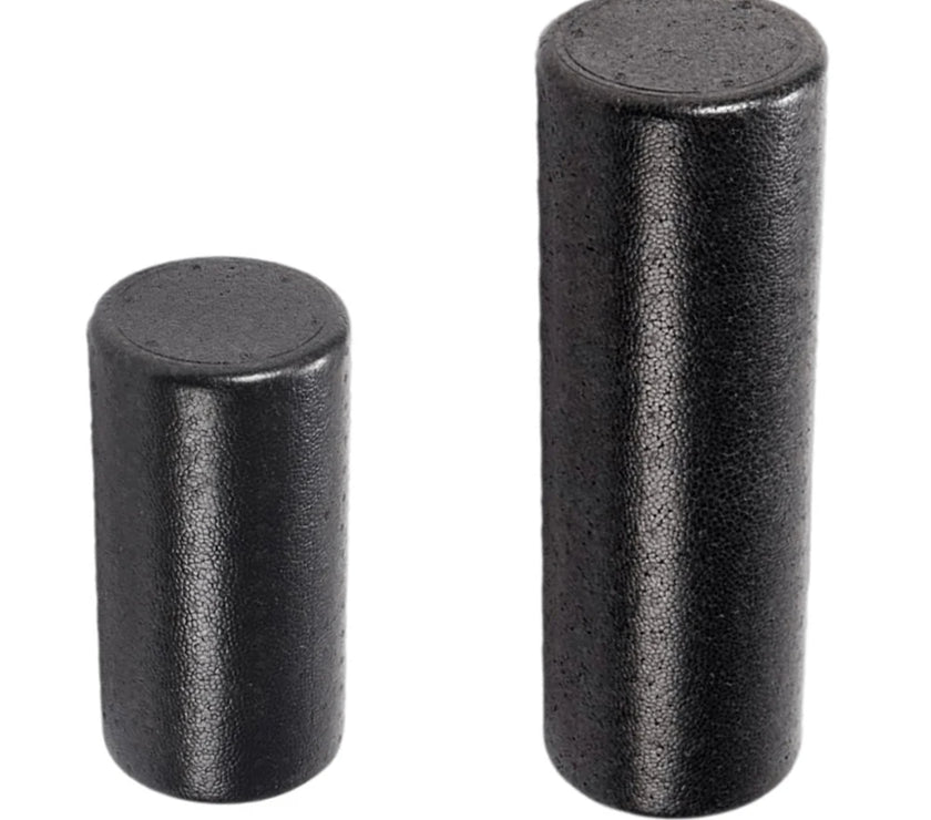 Two black cylindrical objects on a white background