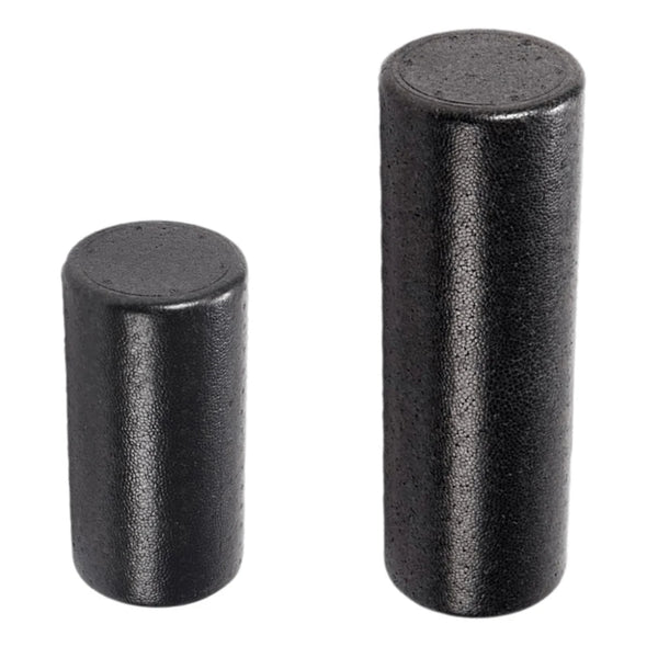 Two black cylindrical objects on a white background
