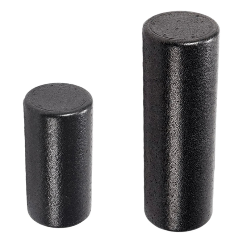 Two black cylindrical objects on a white background