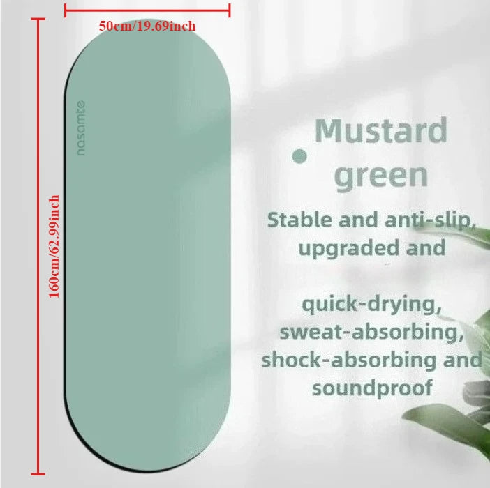 Green insole with dimensions and product features on a light background
