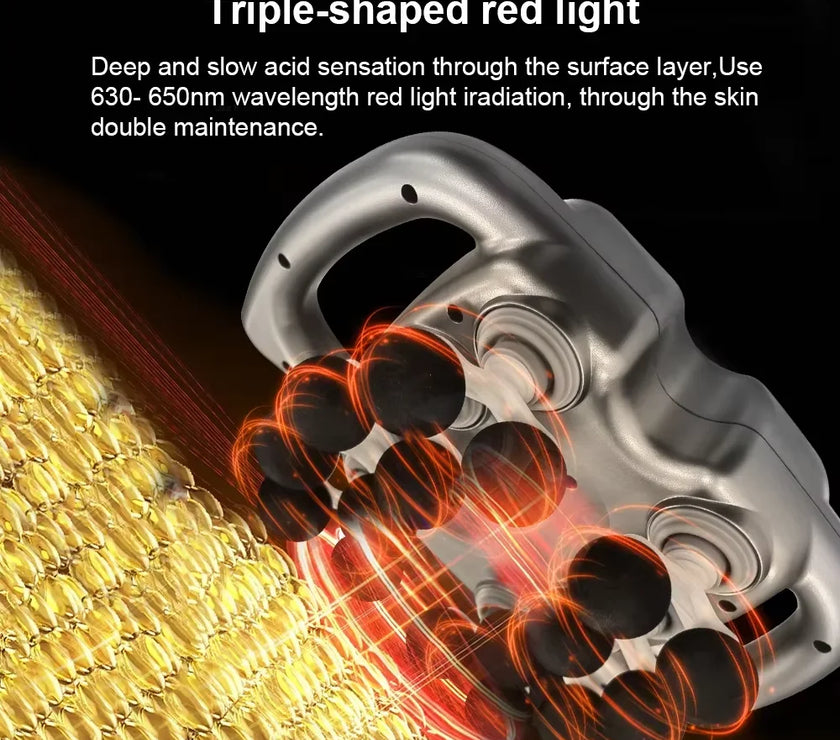 Silver device with red light emission on a dark background