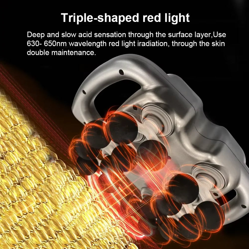 Silver device with red light emission on a dark background