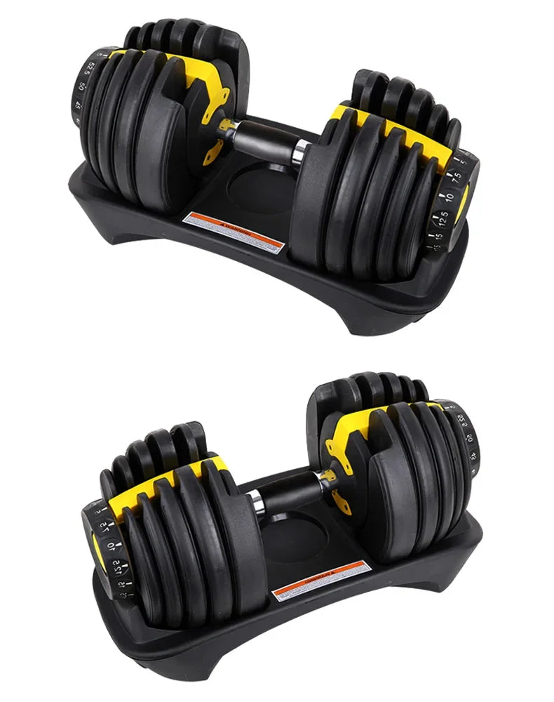 Pair of adjustable dumbbells on a white background