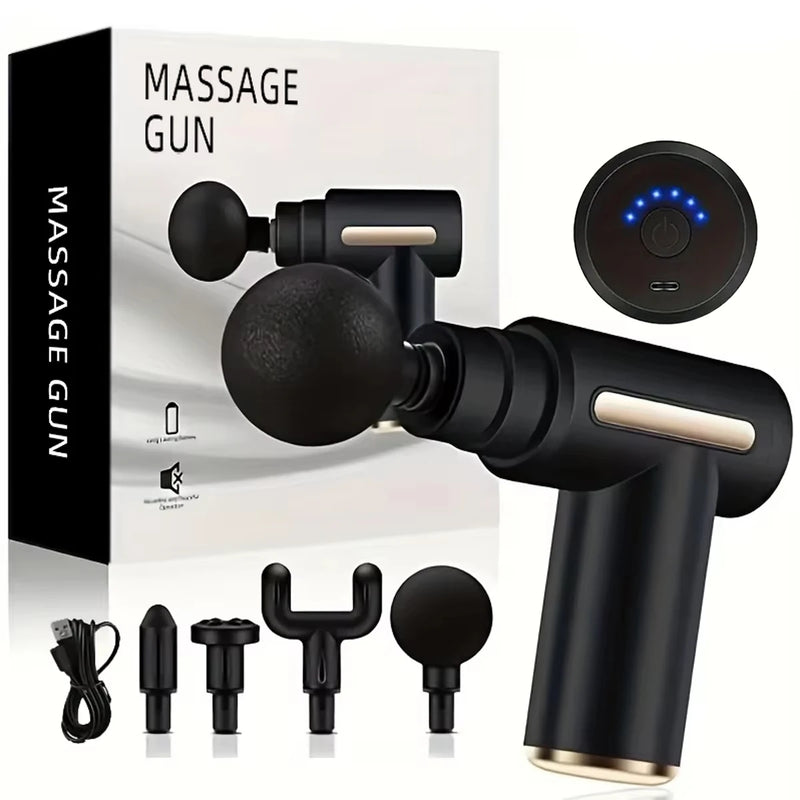 Portable Fascia Massage Gun Deep Tissue Mini Massager Body Muscle Relaxation with 4 Replaceable Massage Heads