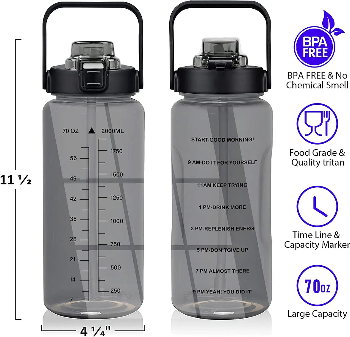 Half Gallon Water Bottle for Adults — Durable BPA-Free Plastic | Hydration Tracker Bottle