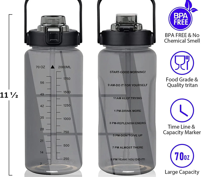 Half Gallon Water Bottle for Adults — Durable BPA-Free Plastic | Hydration Tracker Bottle