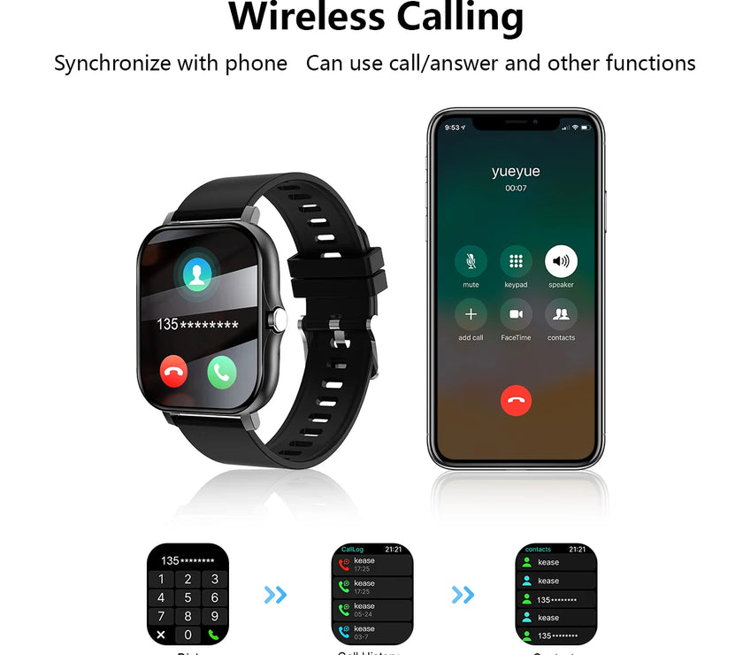 LOMAXFR Bluetooth Calling Smart Watch — Square TFT Fitness & Activity Tracker, Heart Rate & Sleep, 5-Day Battery (Not Waterproof)