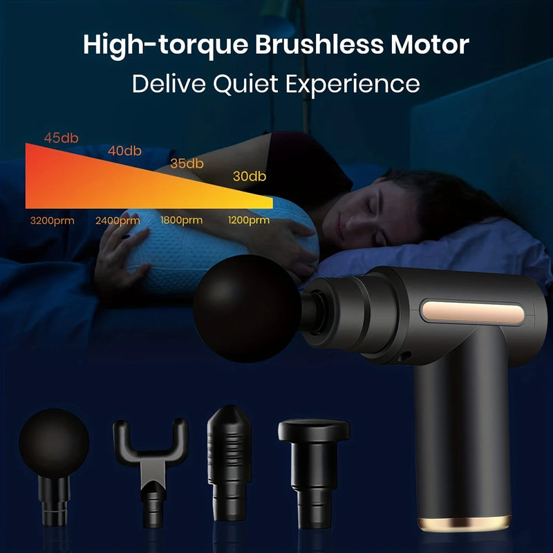 Portable Fascia Massage Gun Deep Tissue Mini Massager Body Muscle Relaxation with 4 Replaceable Massage Heads