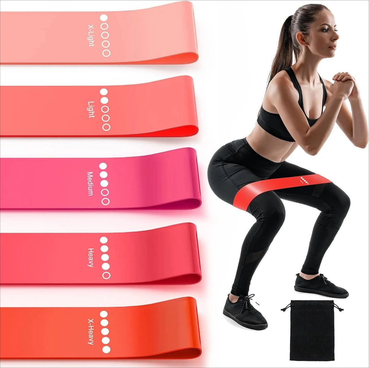 SpokenFitness Resistance Bands (5-Pack) — Natural Rubber Latex, Color-Coded for Pilates, Yoga & Strength