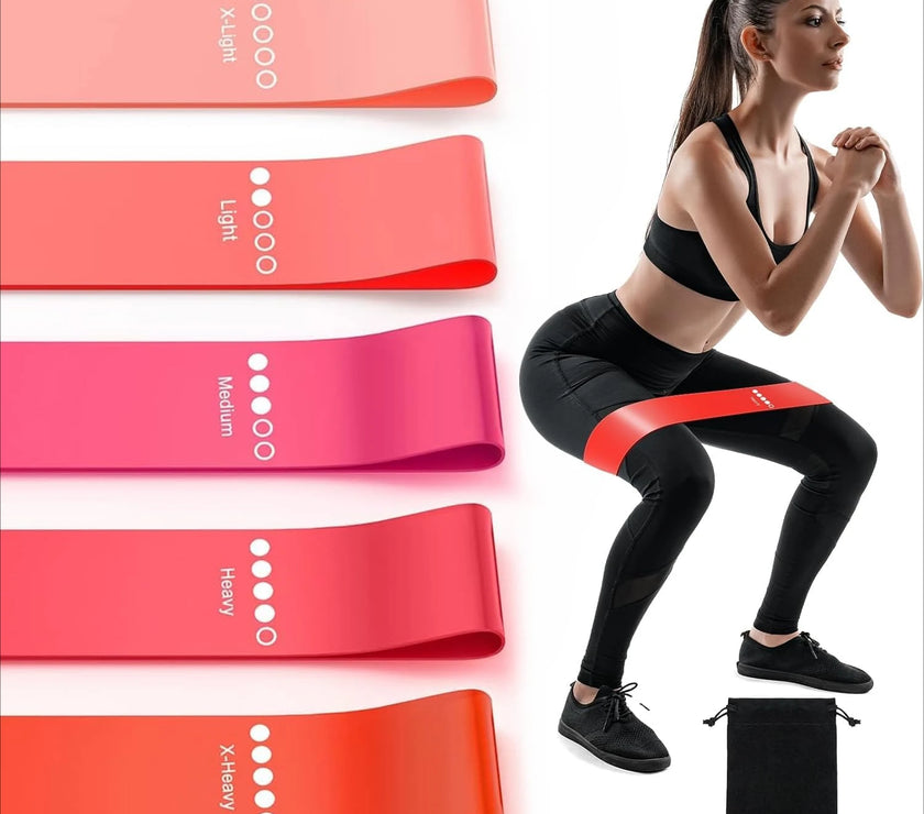 SpokenFitness Resistance Bands (5-Pack) — Natural Rubber Latex, Color-Coded for Pilates, Yoga & Strength