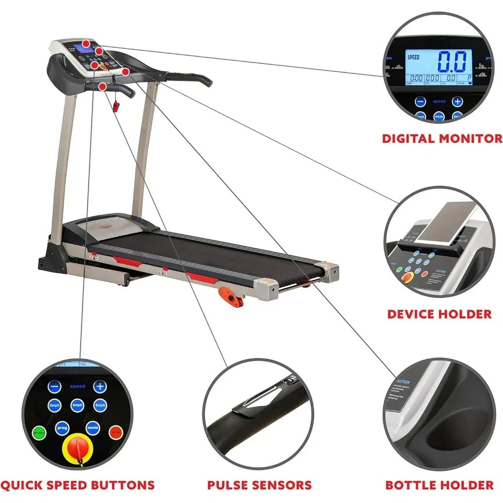 Premium Folding Incline Treadmill with Pulse Sensors, One-Touch Speed Buttons, Shock Absorption, Optional Bluetooth