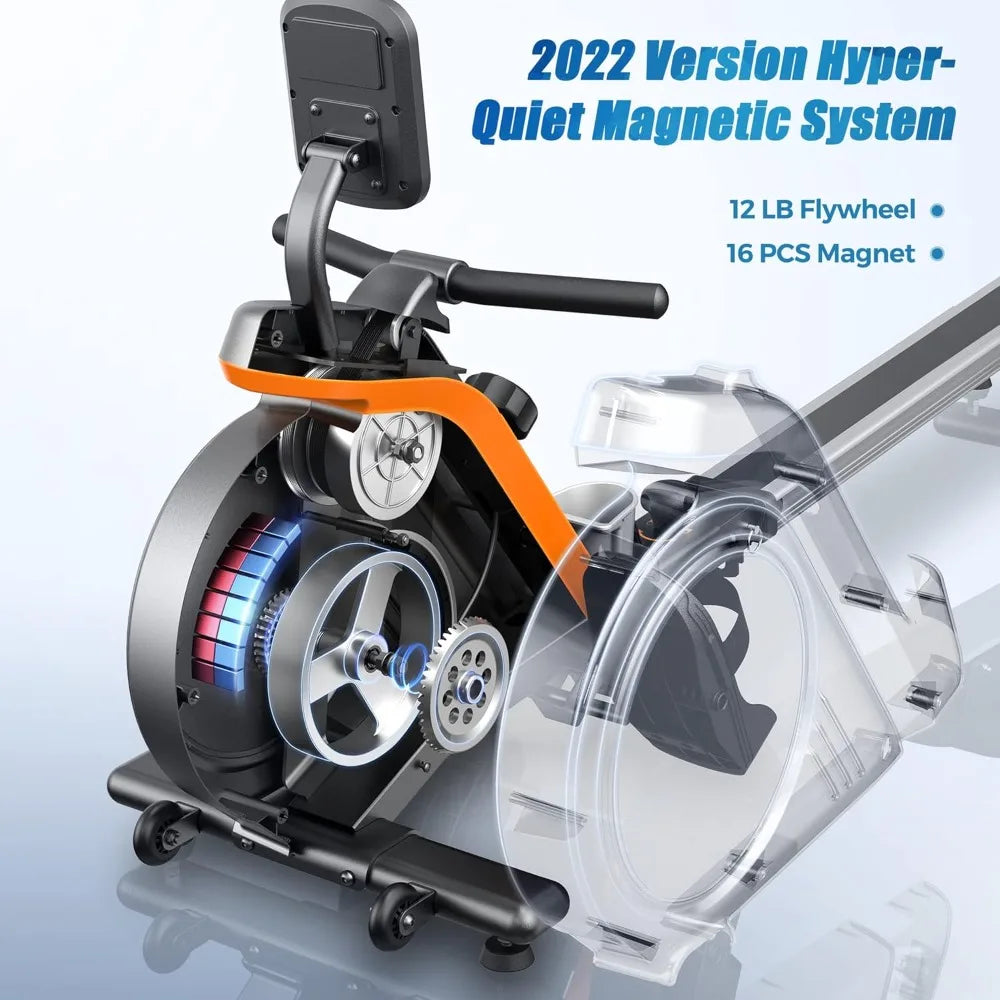 Magnetic/Water Rowing Machine 350 LB Weight Capacity - Foldable Rower for Home Use with Bluetooth